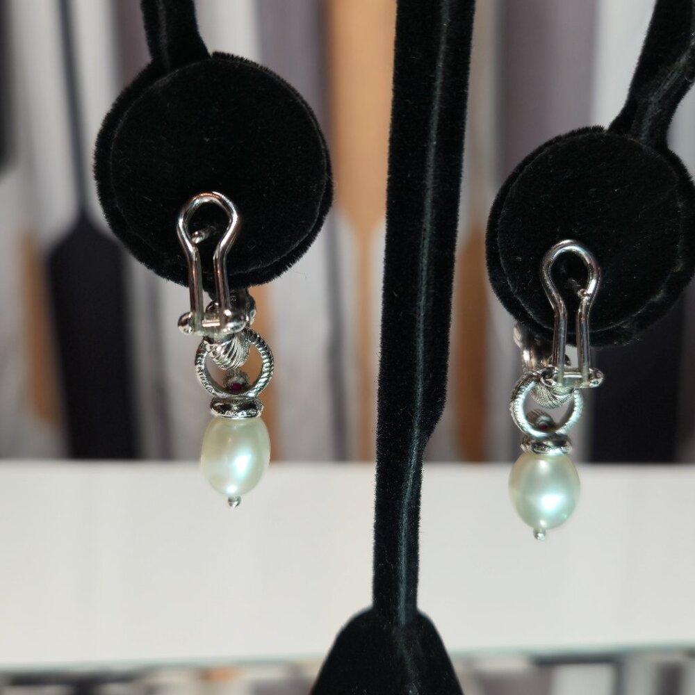 Judith Ripka Earrings 3 Sets Gemstone Charms Garnet Pearl Smoky Quartz NIB - Picture 7 of 9